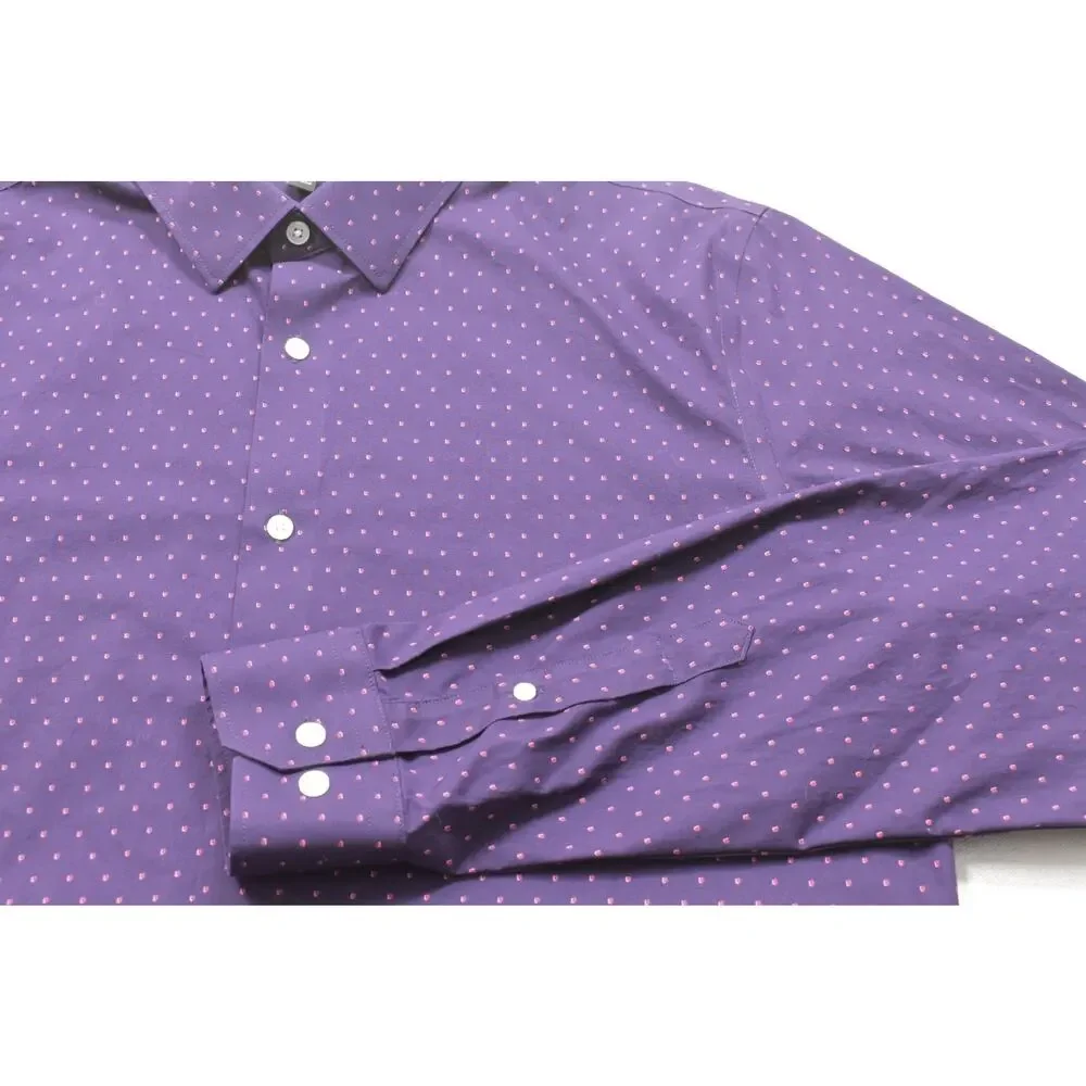 Banana Republic Shirt Mens Large Slim Fit Purple Polka Dot Long Sleeve Non-Iron